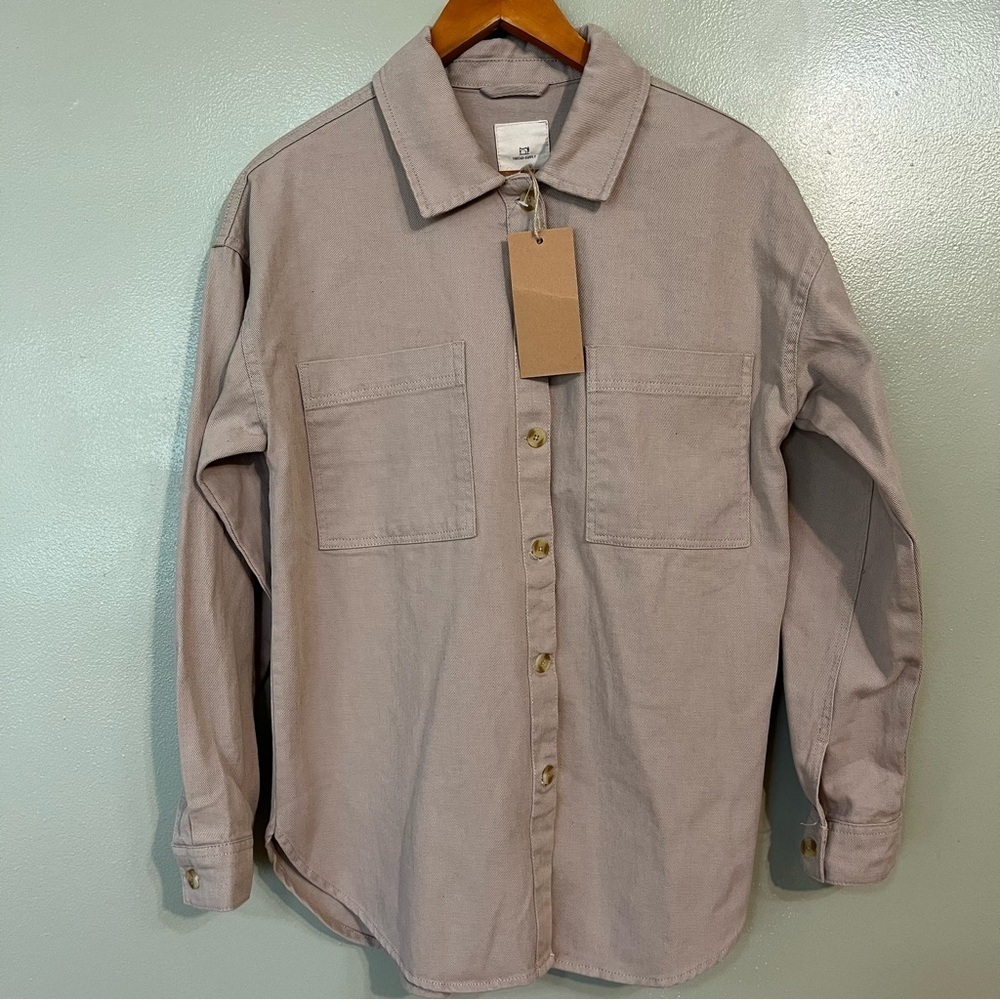 Thread + Supply Womens Beige 100% Cotton Thick Button Up Shacket Shirt S NWT